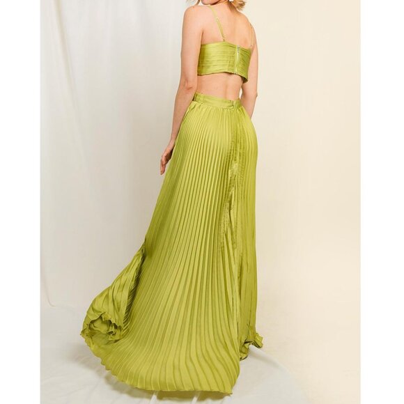 Lime Green Pleated Cutout Formal Wedding Guest Party Maxi Dress 12 - Picture 4 of 5